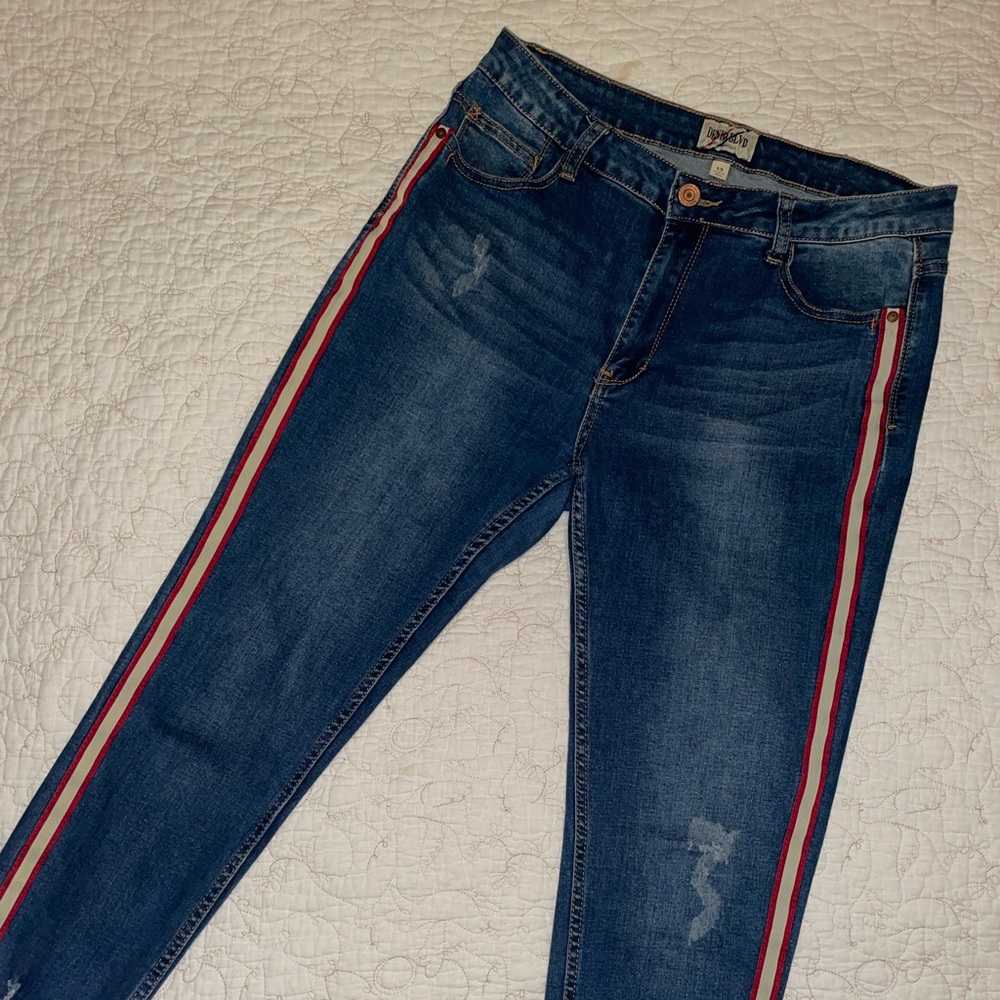 Denim Blvd, Red and White Stripe Jeans